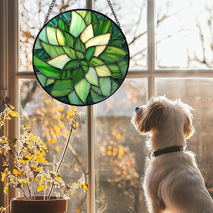 Stained Glass Window Hanging - Ireland Green Suncatcher for Doors Garden Patio Sun Catchers Decor Mother's St. Patrick's Day Birthday for Women Men Mom Nana Friend 11.8 in
