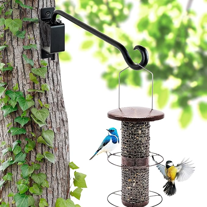 Qiang Ni Plant Hanger Outdoor: 16 Inch Bird Feeder Bracket for Garden Patio Decor - Swivel Adjustable Wall Mount Plant Hook for Hanging Flower Baskets