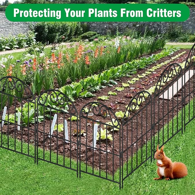 ADAVIN 10 Panels Collapsible Garden Fence Animal Barrier Fence,11ft(L) x 24in(H) Black Rustproof Metal Wire Panel Border for Dogs Rabbits, Flower Edging for Landscape Patio Yard Outdoor Decor, Arched