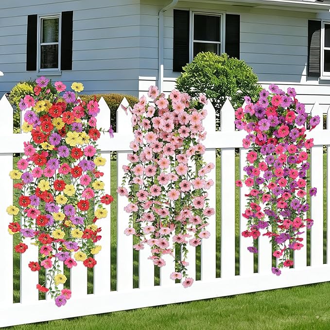 AmberFun Artificial Flowers for Outdoors, UV Resistant 2 Bundles Fake Silk Flowers for Outside, Realistic Faux Plants for Hanging Baskets, Planters - Porch, Patio, Yard Décor (Mix)