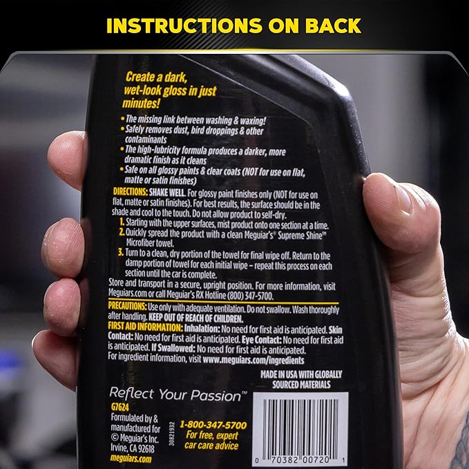 Meguiar's Gold Class High Gloss Premium Quik Detailer, High Lubricity Automotive Quick Detailer Spray that Preserves Wax and Leaves a Deep Dark Shine, 24 Oz Spray Bottle