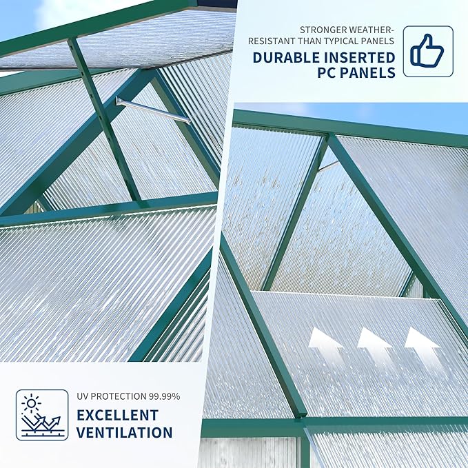 8X16 ft Polycarbonate Greenhouse with Aluminum Frame, Polycarbonate Greenhouse for Outdoors, Greenhouses with Ventilation and Rain Gutter, Aluminum Large Walk-in Greenhouses for Outside