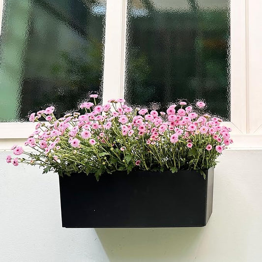LaLaGreen Wall Hanging Planter Outdoor (4 Pack, 20 Inch) Wall Mounted Self Watering System Window Boxes with Bracket, Black Rectangular Plant Pot Flower Box Container Indoor Modern Herb Kitchen Decor