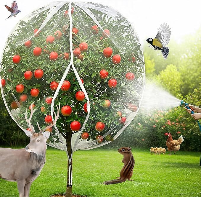 Fruit Tree Netting with Drawstring & Zipper (4 Pack 6.6x8Ft) - Reusable Plant Protection Bag, Heavy Duty PE Mesh Cover for Blueberry Bushes - Blocks Birds/Deer/Squirrels