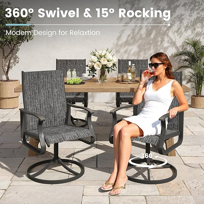 Patio Swivel Chairs Set of 2, Outdoor Dining Chairs with High Back, 360° Swivel Rocker Chair in All-Weather Textilene & Metal Frame for Garden, Porch, Backyard, Balcony(Dark Grey)