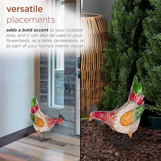 Alpine Corporation ORS858 Indoor/Outdoor Metal Pecking Hen Decorative Garden Statue, 21" H, Multicolor