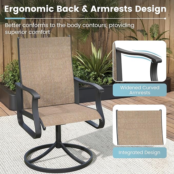Patio Swivel Chairs Set of 4, Outdoor Dining Chairs with High Back, 360° Swivel Rocker Chair in All-Weather Textilene & Metal Frame for Garden, Porch, Backyard, Balcony(Brown)