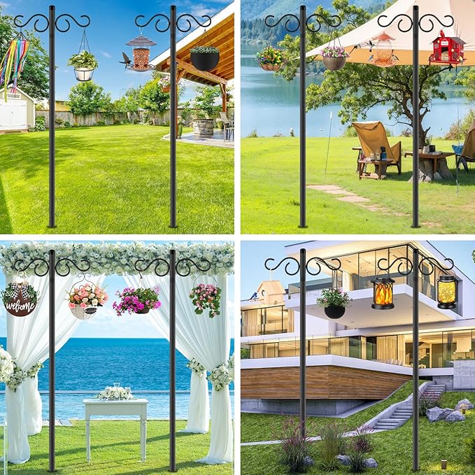Adjustable Shepherd Hooks for Outdoor,1 Pack 55 Inch 5 Prong Base Bird Two Sided Feeder Poles,Heavy Duty Shepherds Hook,Suitable for Garden in Hanging Flower Basket,Lantern,Bird Nests(1 Pack 55 inch)