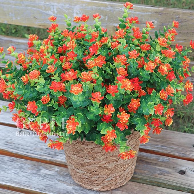 BCBLF Artificial Flowers for Outdoors, 12 Bundles UV Resistant Realistic Faux Plants for Outside Porch Planter, Spring Summer Home Garden Decoration, Orange