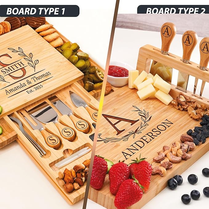 Personalized Charcuterie Board for Christmas 2025 Gifts, Custom Engraved Wood Cheese Board for Couples, Unique Wedding, Engagement, Anniversary, Bridal Shower & Housewarming Gift, Custom Serving Tray