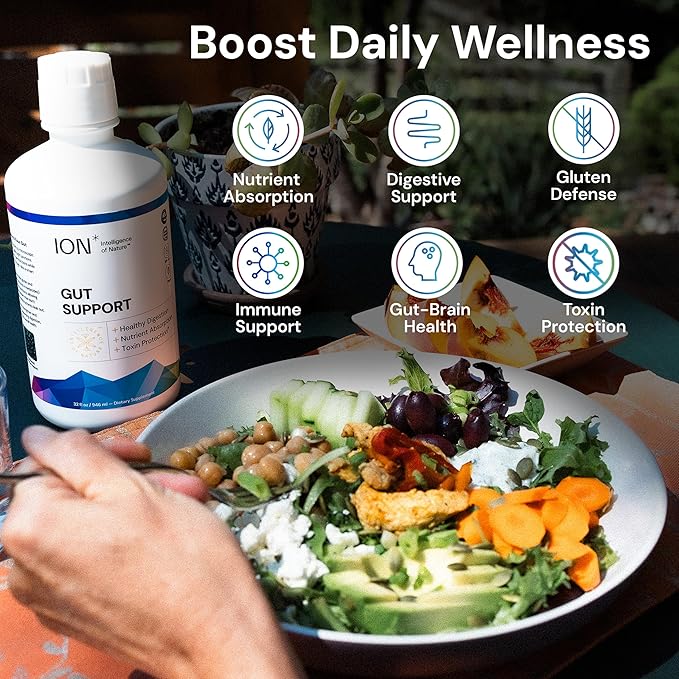 ION* Intelligence of Nature Gut Support Liquid Supplement - Gut & Digestive Health Liquid Drops, Cleanse & Detox with Humic Extract for Women & Men, Adults & Kids 4+ - 32 fl oz (Pack of 1)