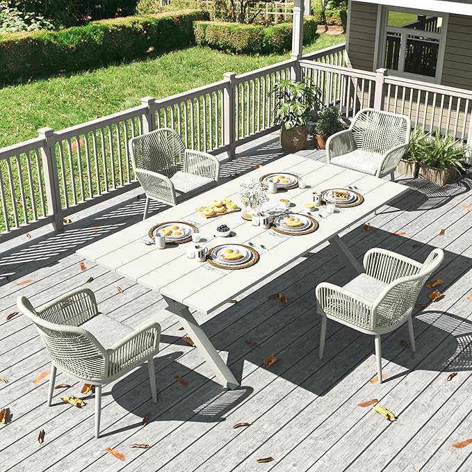 LayinSun Outdoor Dining Set for 4, 5 Pieces Patio Furniture Sets with Aluminum Dining Table and Rope Weave Chairs