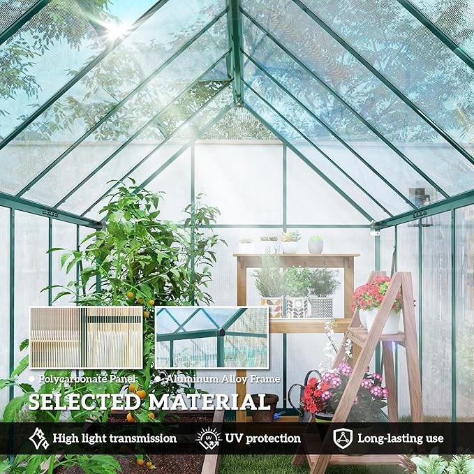 Outsunny 11x6 ft Polycarbonate Greenhouse with Swing Door and Two Adjustable Roof Vents, Aluminum Walk-in Greenhouse Outdoor Greenhouse for Patio Garden Backyard, Dark Green
