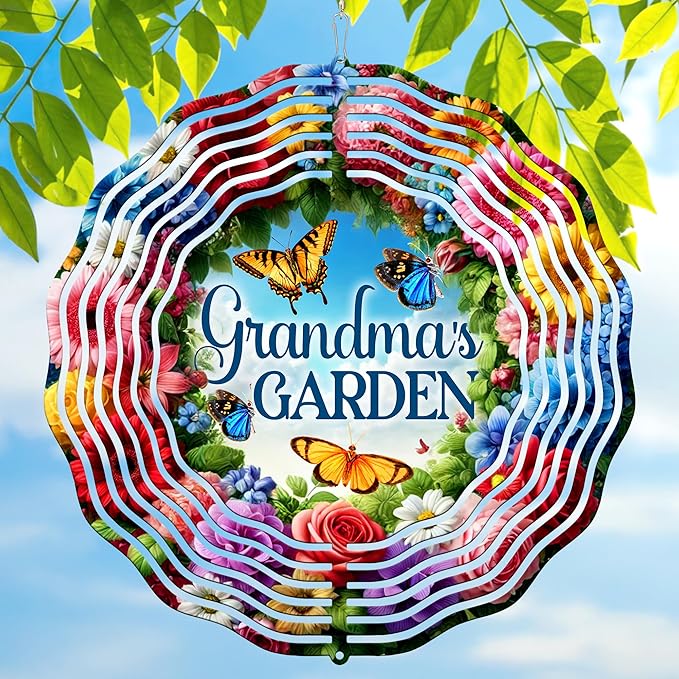 FLAGWIX Gifts for Grandma - Nana's Garden 3D Stainless Steel Metal Wind Spinners 12 in - Gardening Grandma Birthday Gifts for Women Nana Gigi, Grandmother Gift Ideas