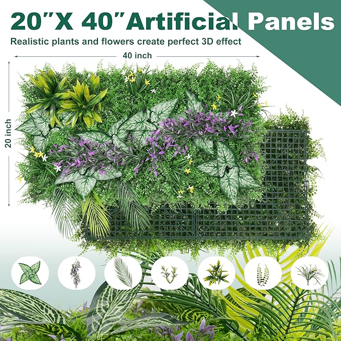Yangrass Artificial Grass Wall Backdrop Panels, 20''x40'' 6pcs Boxwood Hedge Panels Privacy Screen with UV Protection, Fake Greenery Wall Panels Decor for Garden Indoor Outdoor