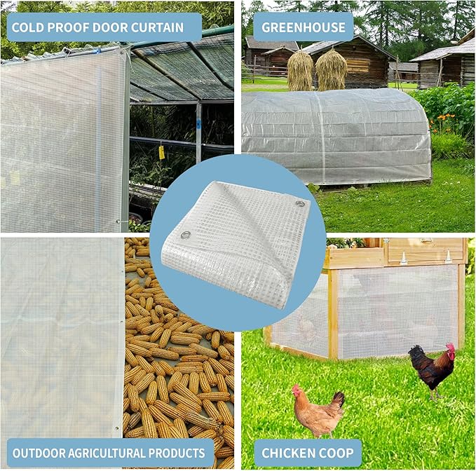 TARPAL 4'x6' Clear White Tarp Heavy Duty Waterproof 12mil with Grommets or Zip Ties for Small Greenhouse for Outdoors Garden,Farm,Chicken Coops