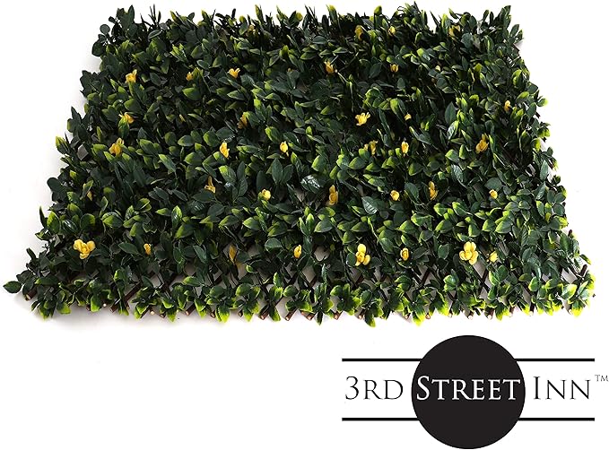 3rd Street Inn™ Leaf Trellis - Bamboo Greenery Panel - Boxwood and Ivy Privacy Fence Substitute - DIY Flexible Fencing (4, Yellow Rose Rattan)