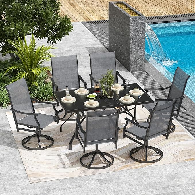 Soohow Outdoor Dining Chairs Set of 4, 360°Swivel Patio Dining Chair with Textilene Fabric, Outdoor Metal Armchair All Weather Resistant, Ergonomic Comfort, Perfect for Patio, Backyard, Balcony