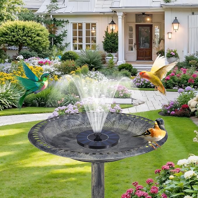VECELO 28" Pedestal Outdoor Bird Bath with Solar Powered Fountain for Outside, Vintage Bronze Polyresin Lightweight Antique, Yard/Garden Decoration, Gray