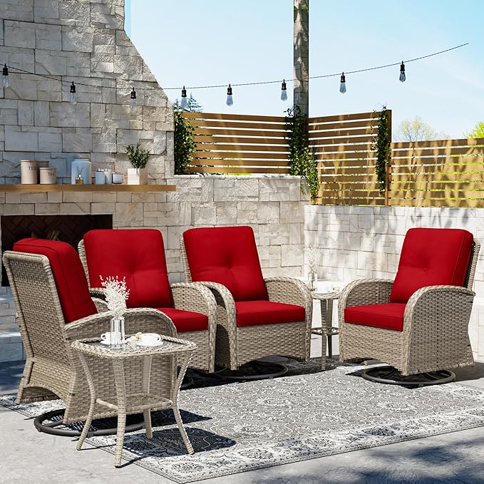 Joyside Wicker Patio Furniture Set, 6 Piece Outdoor Furniture Set with Thickened Cushions, High Back, Deep Seating, Wide Armrest, Outdoor Swivel Rocker Chairs for Porch, Deck