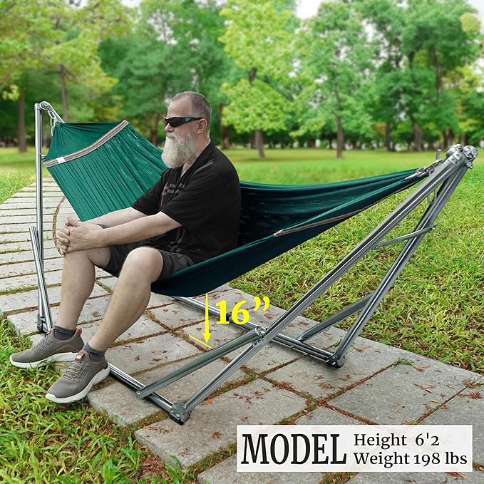 Tranquillo Adjustable Collapsible Hammock with Stand – Picnic Hammock Stand and 2 Layered Polyester Hammock Net for 2 Persons with Carry Bag, Peacock