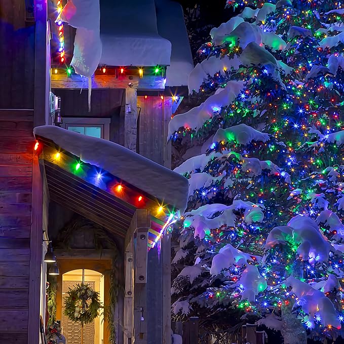 Battery Operated Christmas Lights, Waterproof Dark Green Copper Wire 20ft 200LED Fairy Light String Light for Garland, Wreath, Patio, Garden, Wedding, Party, Xmas,Multicolor