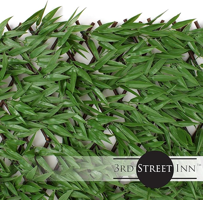 3rd Street Inn Bamboo Leaf Trellis 4-Pack - Flexible Bamboo Greenery Panel - Boxwood & Ivy Privacy Fence Alternative - DIY Fencing