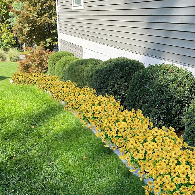 Besteek 20 Bundles Artificial Flowers for Outdoors Decoration Fake Silk Flowers UV Resistant Faux Plants Artificial Daisy Eucalyptus for Spring Summer Garden Yard Porch Window Home Decor, Yellow