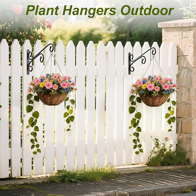 Ikabby 2 Pack Plant Hangers, Metal Plant Hooks for Wall, Plant Hanger Hook, Indoor/Outdoor Hanging Brackets, Hanging Basket Hooks