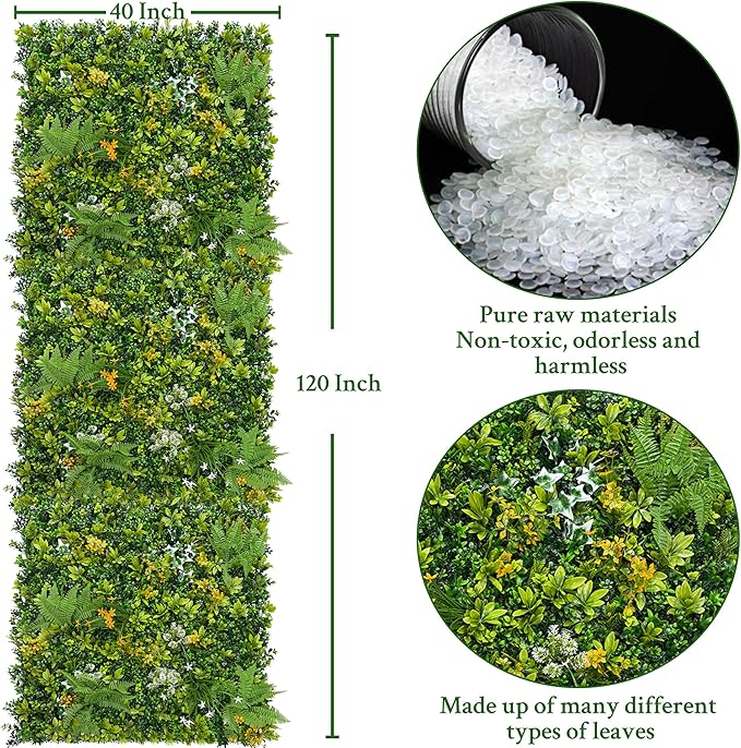ODTORY Artificial Boxwood Hedges Panels Roll:40'' x 120'' UV-Anti Faux Greennery Grass Wall Privacy Backdrop Fence Screen for Garden Fence Covering Privacy, Outdoor Indoor Home Decor