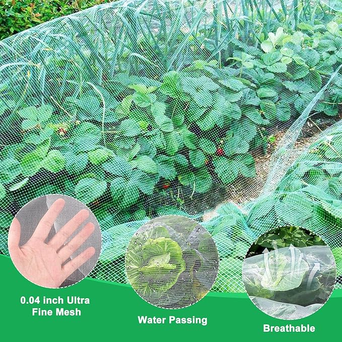Fippy Garden Netting Pest Barrier, 10 X 50FT Insect Netting for Garden Raised Beds, Garden Bug Netting Plant Mesh for Blueberry Bushes, Figs, Plants, Vegetables Protection