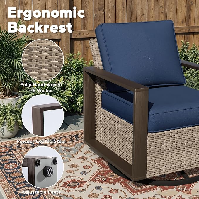 Joyside Outdoor Patio Chairs, 8 Pieces Wicker Rattan Furniture Set, 4 Patio Chairs, 1 Sofa, 2 Ottoman and 1 Table, Metal Wide Armrest, Thick Cushions and Deep Seating for Garden, Backyard, Porch