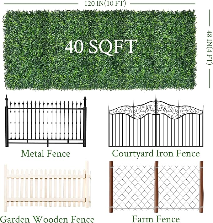 DOPGIB Artificial Ivy Privacy Fence Screen:48"x 120" (40 SQFT) 4-Layer Leaf UV-Anti Faux Greenery Boxwood Backdrop Ivy Vine Leaf Fence Panels for Outdoor, Indoor, Garden,Backyard and Decor