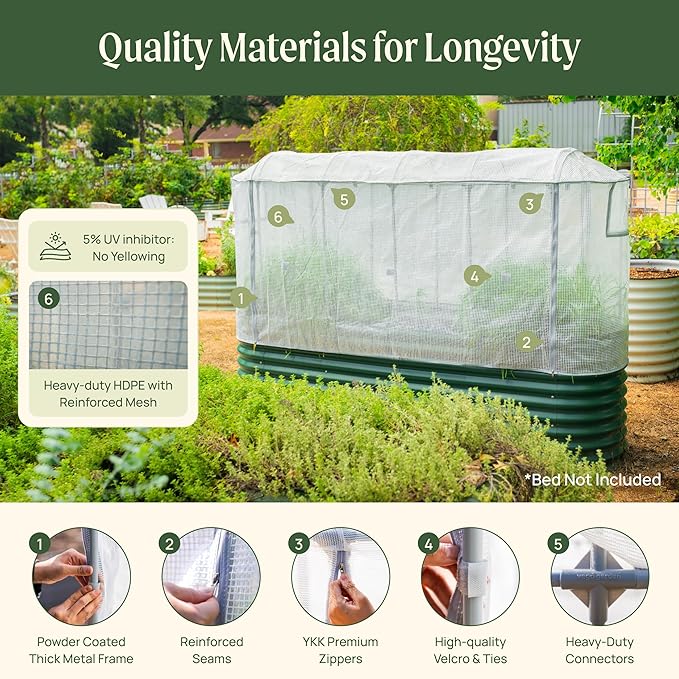 Vego garden Frost Greenhouse Cover System for 2.5' x 9.5' (10 in 1) Garden Bed (Garden Bed not Included)