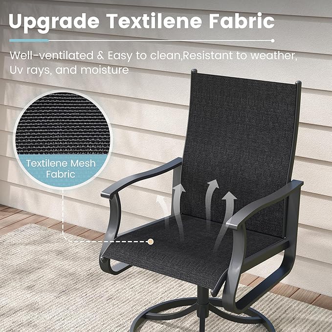 Patio Swivel Chairs Set of 6, Outdoor Dining Chairs with High Back, 360° Swivel Rocker Chair in All-Weather Textilene & Metal Frame for Garden, Porch, Backyard, Balcony(Black)