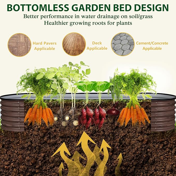 BlueWish 8x2x1.4FT Metal Galvanized Raised Garden Bed, 17’’H Wood Grain Raised Garden Bed, 9 in 1 Modular Planter Box Raised Bed for Gardening Plants Flowers, Rustic