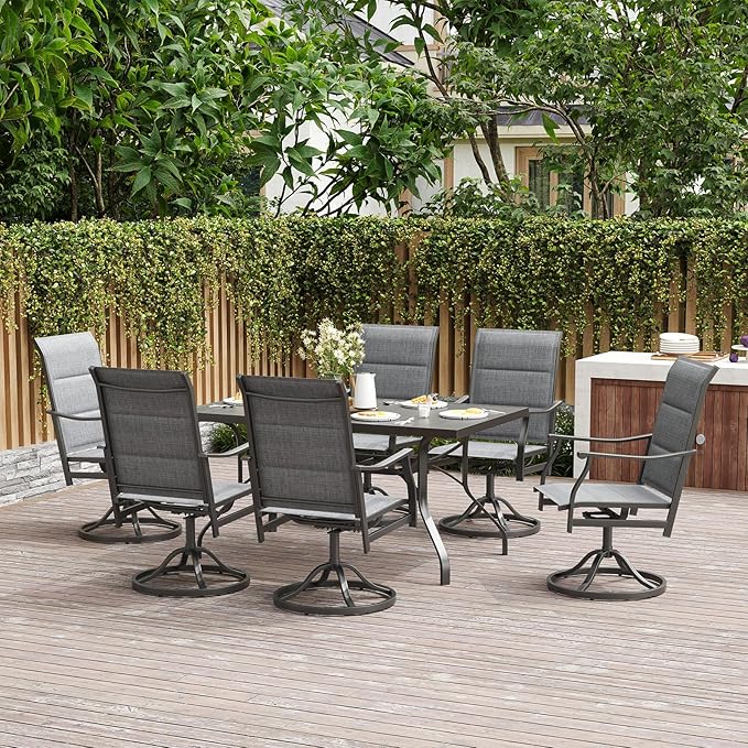 Soohow Swivel Outdoor Dining Chairs Set of 6, Patio Swivel Dining Chair with Textilene Fabric, Outdoor Metal Armchair All Weather Resistant, Ergonomic Comfort, Perfect for Patio, Backyard, Balcony