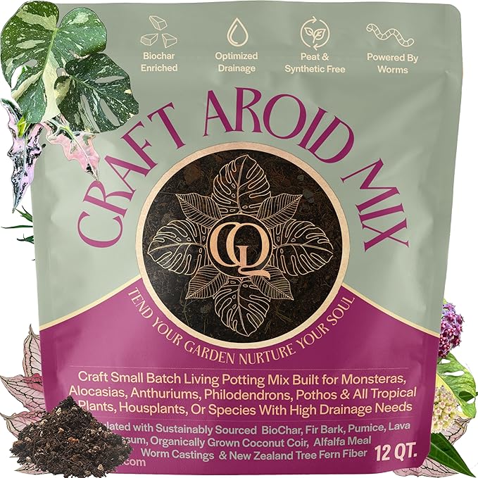 Grow Queen Craft Aroid Potting Mix- Elite Alocasia, Philodendron, Monstera Soil Mix, Chunky, Well Draining Potting Soil for Indoor Plants, All Tropical Plants & Houseplants, Peat Free 12QT