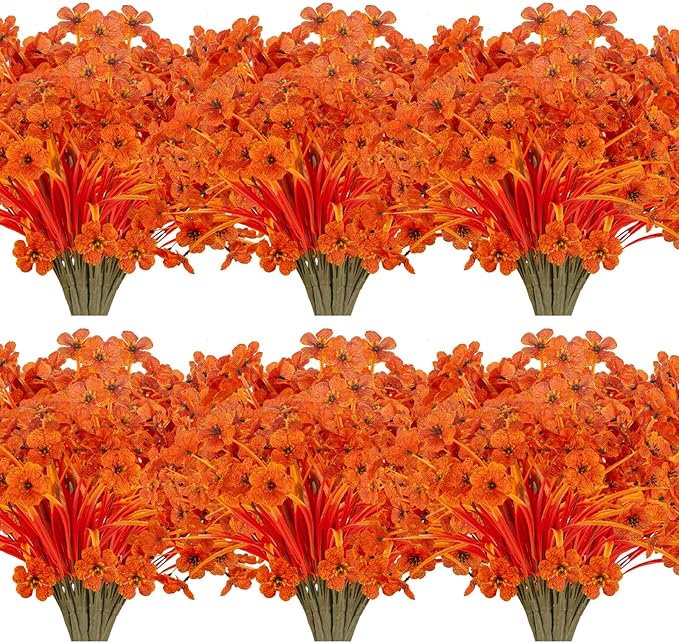 JEMONG 20 Bundles Artificial Fall Flowers No Fade Faux Autumn Plants Fake Flowers No Fade Faux Plastic Plants Thanksgiving Harvest Decoration (Fall Red)