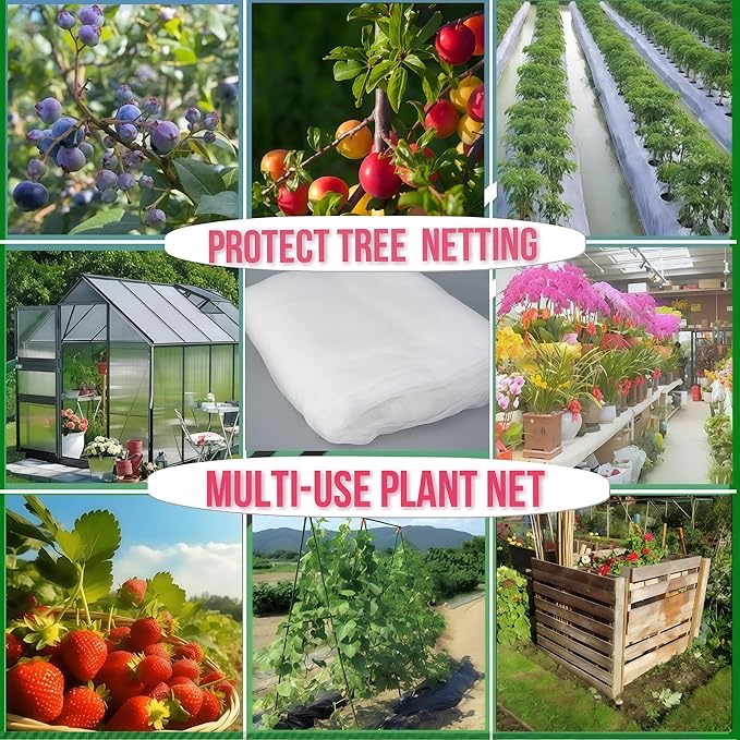 Fruit Tree Netting with Drawstring, 4 Pack 2.6x3.3 FT - Easy Install Plant Protection Cover, Reusable Garden Mesh Bag for Blueberry Bushes/Tomato - Block Birds/Insect/Squirrels