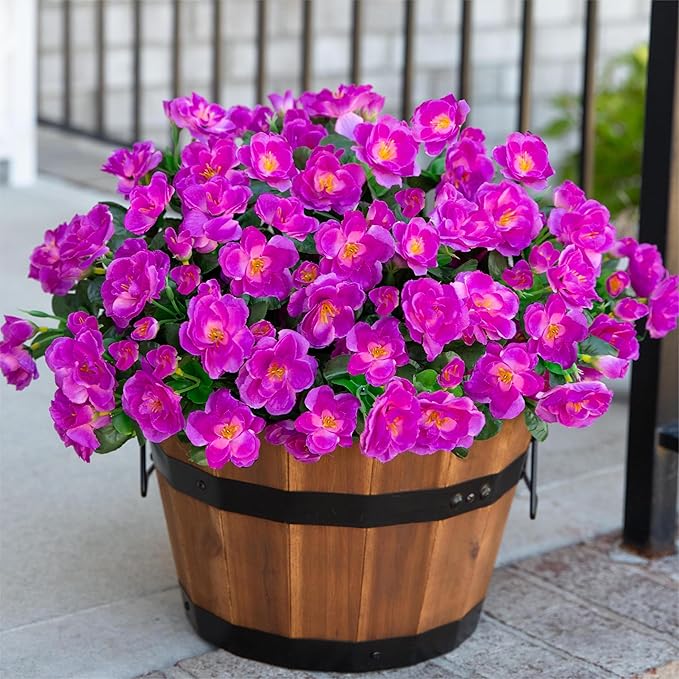 Ivydale Artificial Faux Outdoor Flowers Plants for Outside Spring Decoration, Fake Silk Fuchsia Camellia UV Resistant Realistic for Planter Porch Patio Balcony Garden Home, 3 Large Bundles
