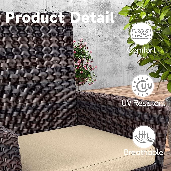15 Piece Outdoor Dining Set,Rattan Patio Conversation Set of 12 Chairs,Patio Dining Table and Chairs w/Cushions,Square Glass Tabletop,Umbrella Cutout for Patio,Sand