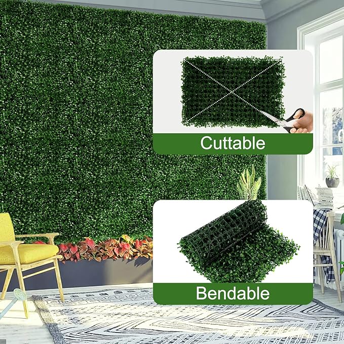 TOPDEEP 24 Pieces 24"x 16" Artificial Boxwood Panel, Grass Wall Panel, Boxwood Hedge Wall Panels UV Protected Suitable for Artificial Green Wall Decor, Fence Garden Wedding Backyard Decor