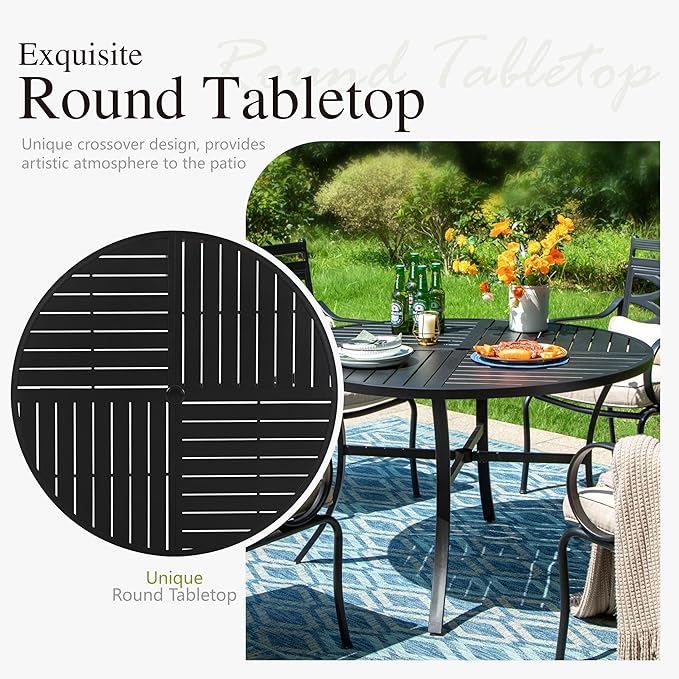 Sophia & William 42" Round Patio Table, Black Metal Outdoor Dining Table for 4, E-Coating Outdoor Patio Table with 1.57" Umbrella Hole for Backyard, Garden