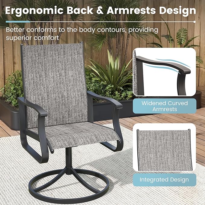 Patio Swivel Chairs Set of 4, Outdoor Dining Chairs with High Back, 360° Swivel Rocker Chair in All-Weather Textilene & Metal Frame for Garden, Porch, Backyard, Balcony(Grey)
