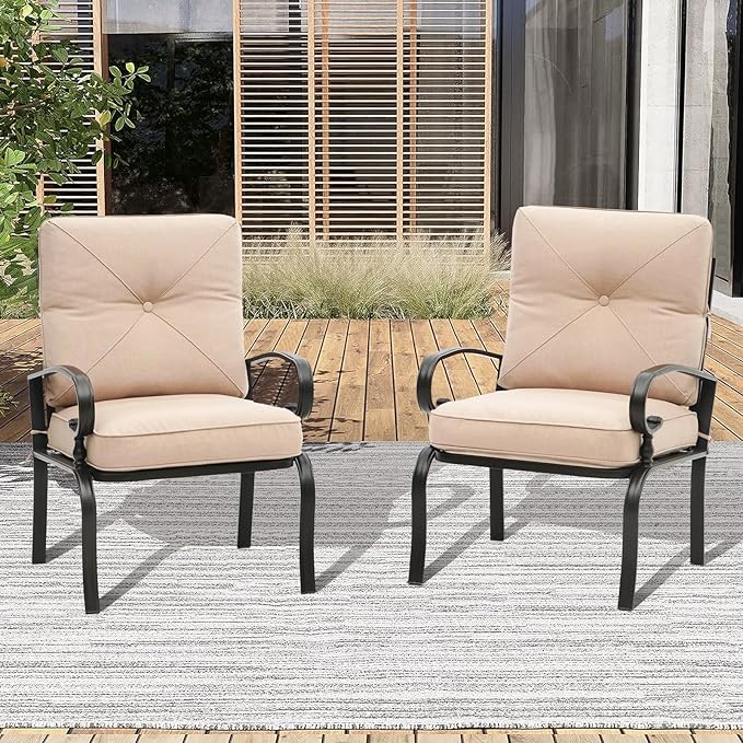 2 Piece Outdoor Furniture Patio Bistro Chairs Metal Dining Furniture Set, All-Weather Garden Seating Chair (Brown)