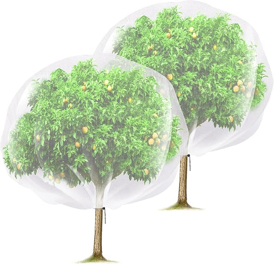 2 Pcs Fruit Tree Netting, 7 x 8 Ft Large Insect Bird Barrier Tree Net with Drawstring, Garden Bird Netting Plant Cover for Protect Plant Fruit Flower from Insect Bird