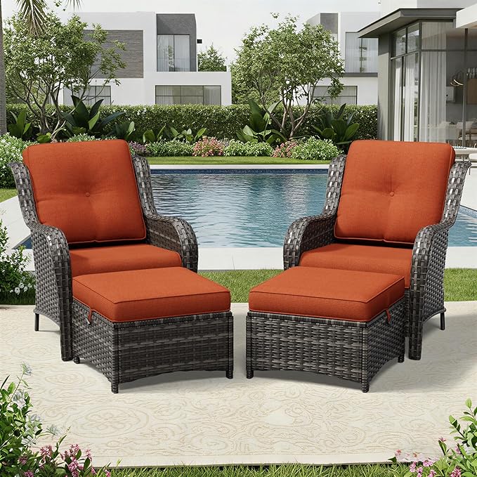 Joyside 4 Piece Wicker Patio Furniture Set, Rattan Patio Chairs with High Back, Deep Seating, Wide Armrest, Thickened Cushions, Outdoor Furniture for Deck, Porch Use