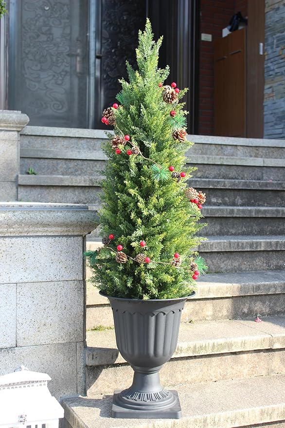 3ft Artificial Topiary Trees Artificial Cedar Trees UV Resistant Bushes Potted Set of 2 Faux Shrubs for Outdoor Indoor Front Porch Garden