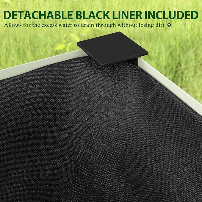 BlueWish 48" W x 24" D x 32" H Raised Garden Bed, Garden Bed with Detachable Black Liner, Drainage Gaps, Galvanized Raised Garden Beds Outdoor 7.5 Cubic Feet, Gardening, Vegetable, Flower, Beige